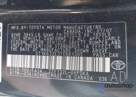 2007 Toyota Corolla Matrix из США, поврежденный, VIN 2T1KR32E37C661305